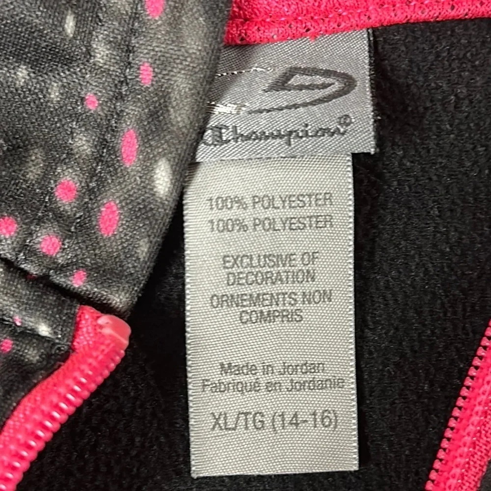 CHAMPION TEEN HOODED FULL ZIP JACKET LIGHTWEIGHT, BLACK & PINK, X L(14-16)